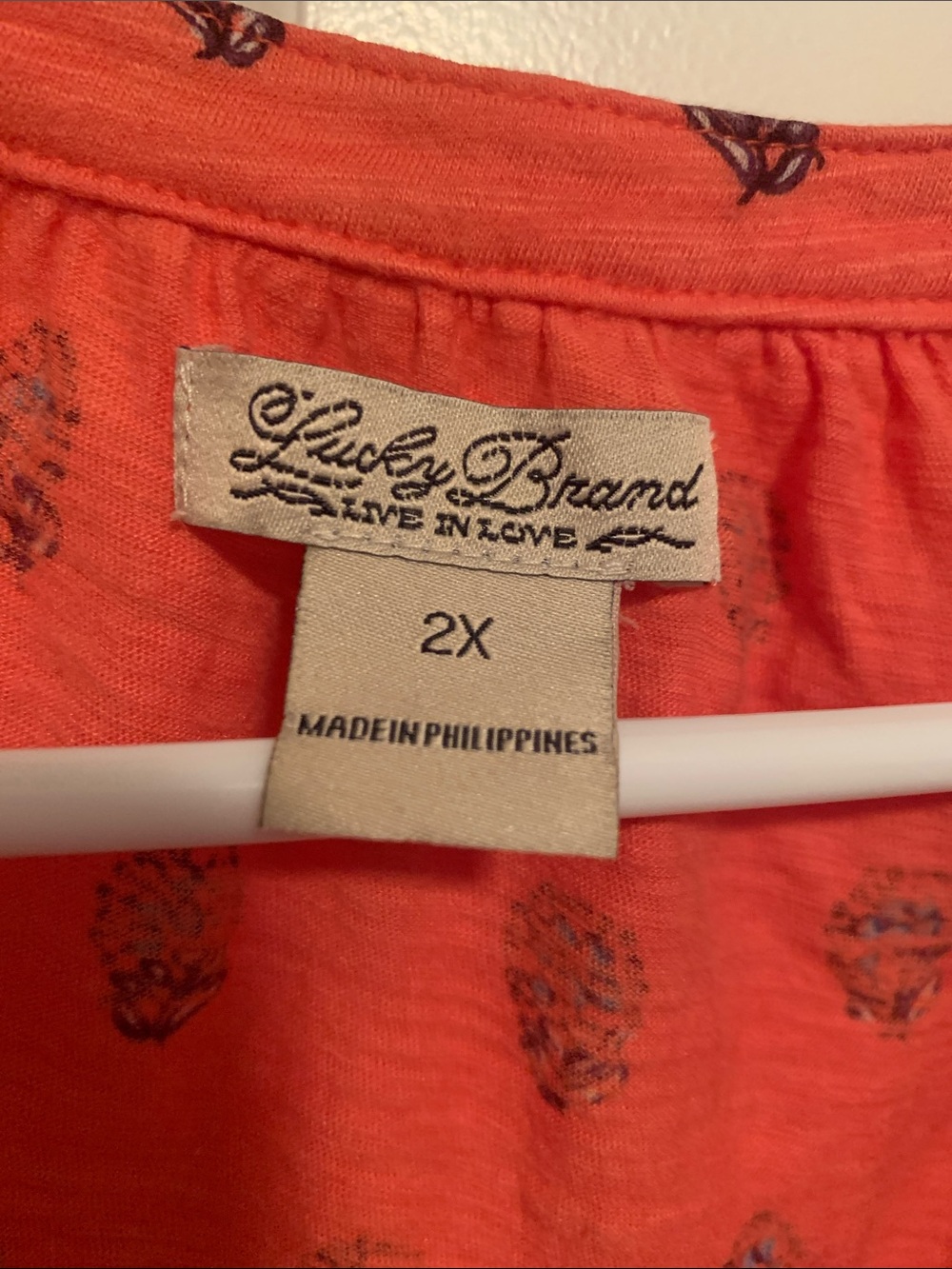 Lucky Brand 2x Coral-Orange with Navy Print Tunic Sleeveless Lightweight Vented - Picture 2 of 10